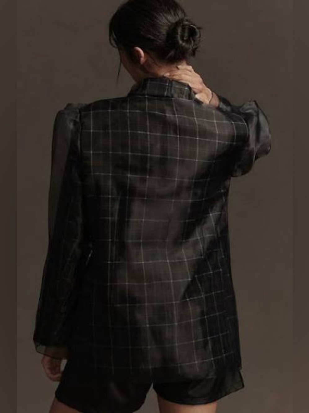 Anthropologie Tulle Overlay Plaid Blazer - Picture 2 of 5
